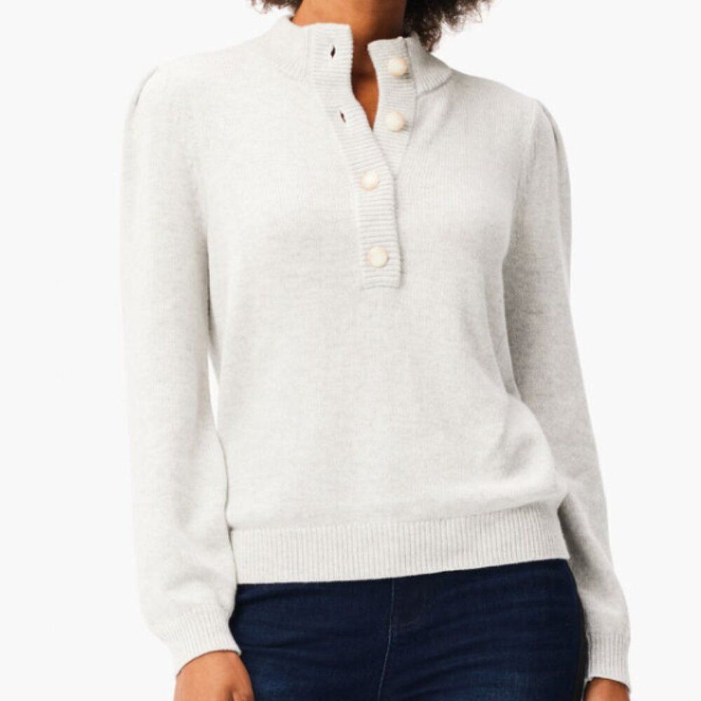 NIC+ZOE Light Gray Buttoned Turtleneck Sweater
